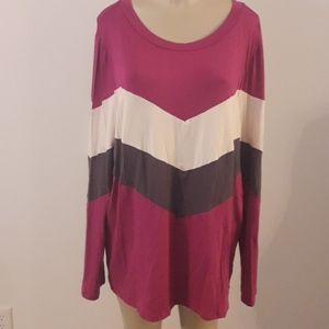 Magenta Chevron Color Block Knit Top Plus Size